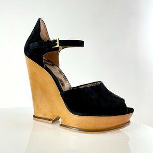 Sam Edelman ‘Javi’ Wooden Platform Wedge Sandal w/ Black Suede Upper! 70s Boho V